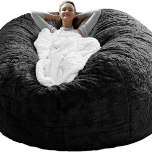 Bag Chair Coverit Was Only A Cover, Not A Full Bean Bag Chair Cushion,Big Round Soft Fluffy PV Velvet Sofa Bed Cover, Living Room Furniture, Lazy Sofa Bed Cover,5ft Black