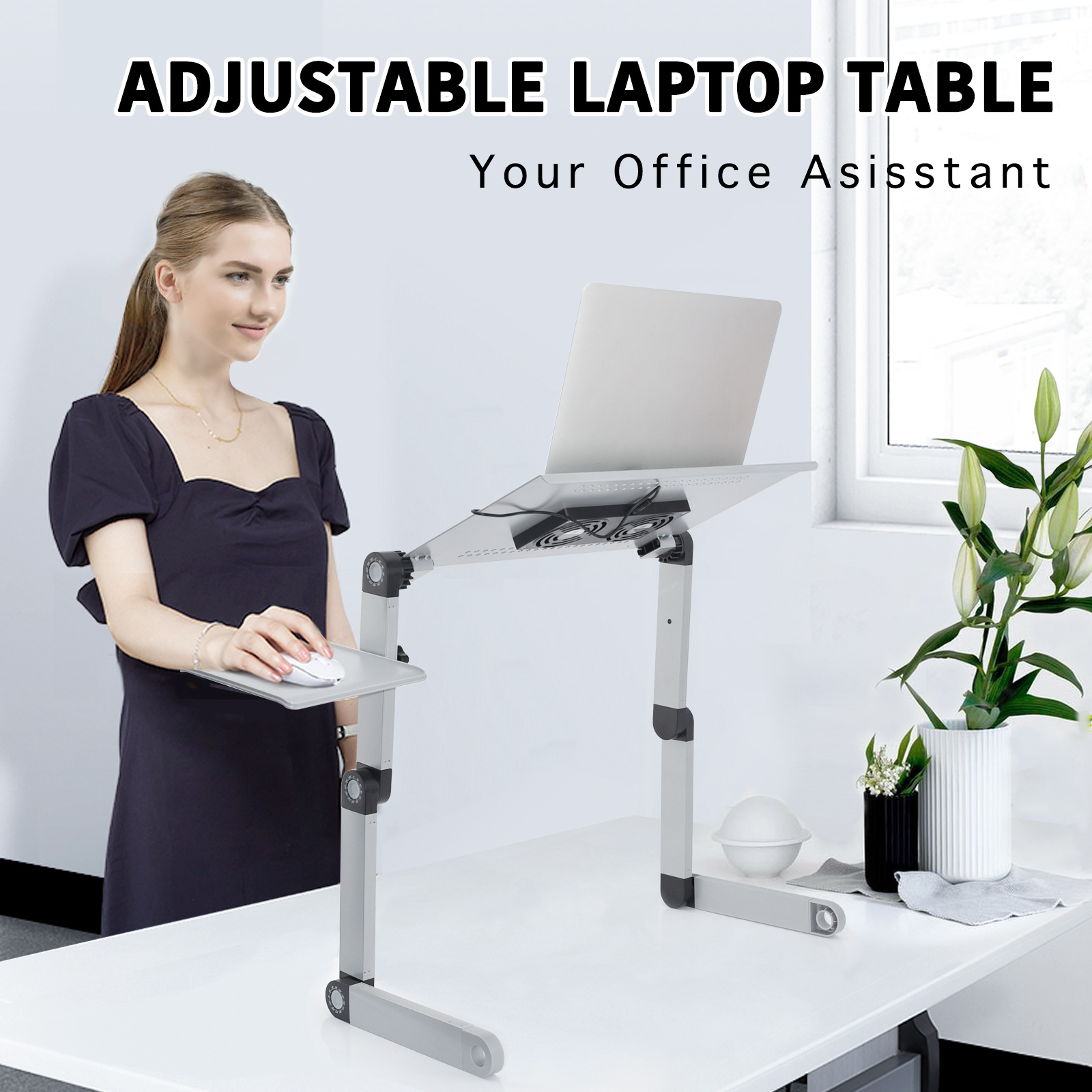 Adjustable Laptop Stand, RAINBEAN Laptop Desk with 2 CPU Cooling USB Fans