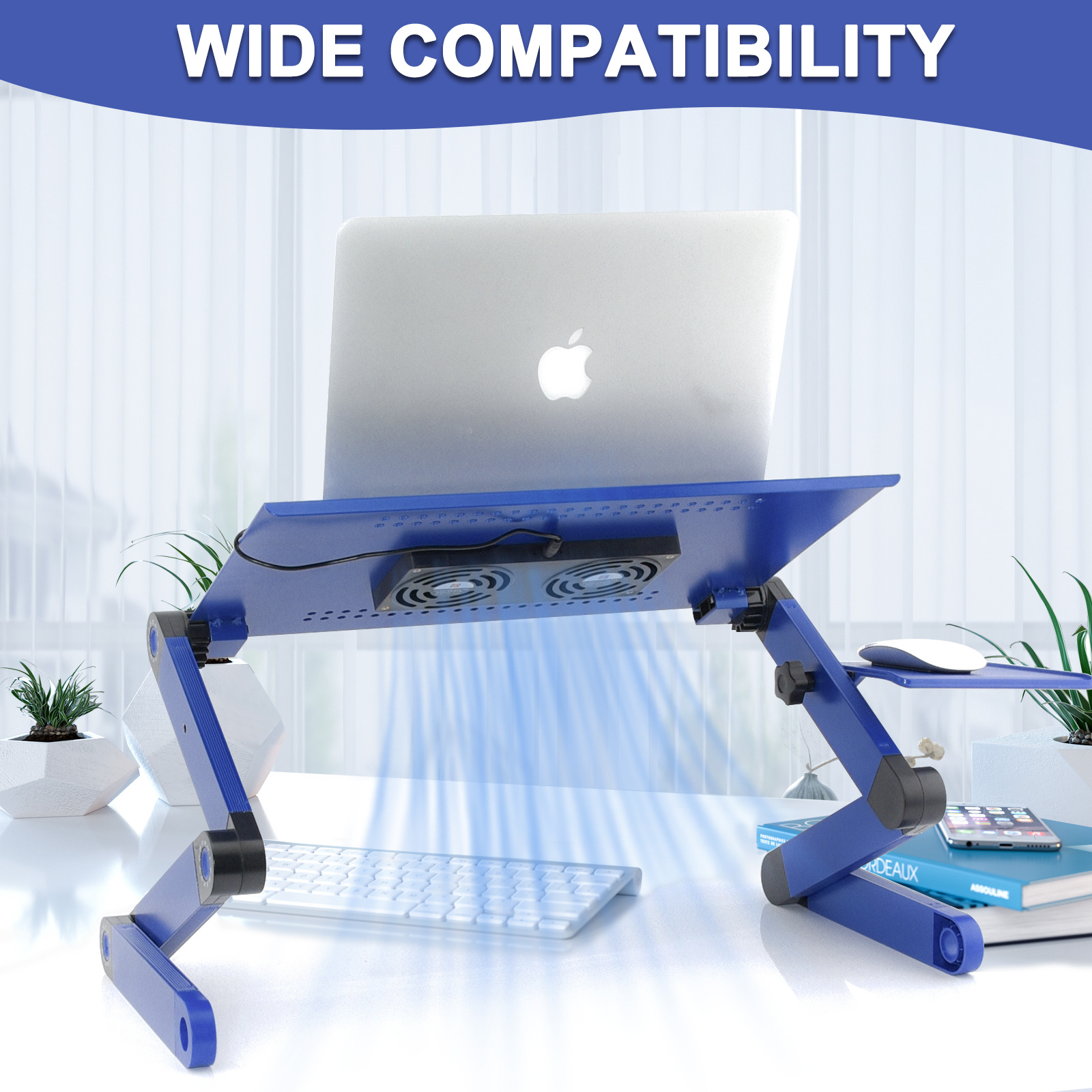 Adjustable Laptop Stand, RAINBEAN Laptop Desk with 2 CPU Cooling USB Fans