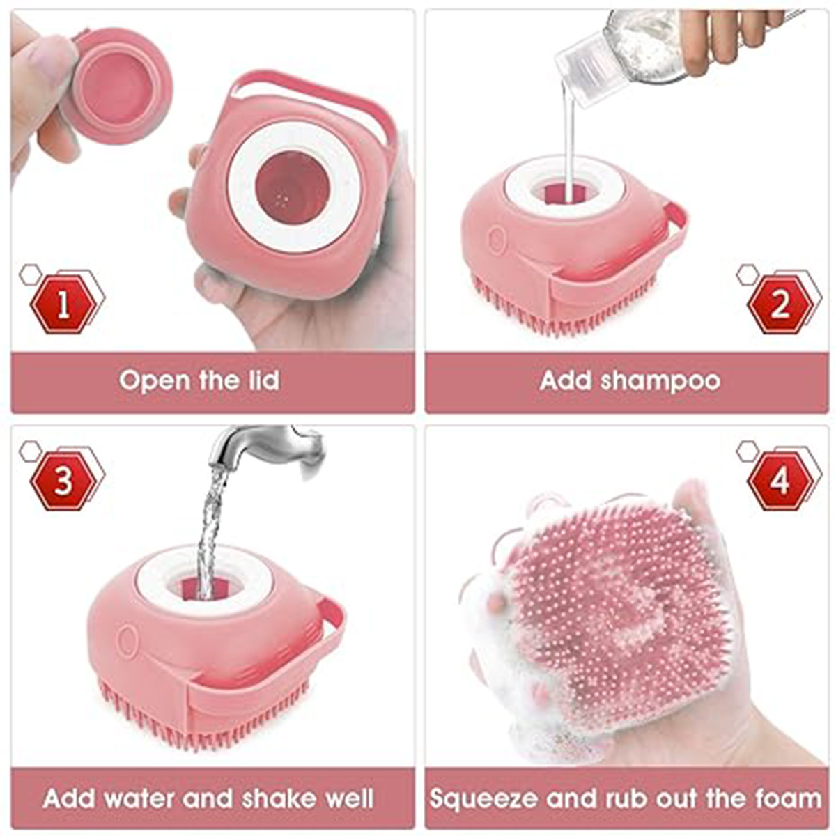 Dog Cat Bath Brush Comb Silicone Rubber Dog Puppy Massage Brush Hair Fur Grooming Cleaning Brush Soft Shampoo Dispenser