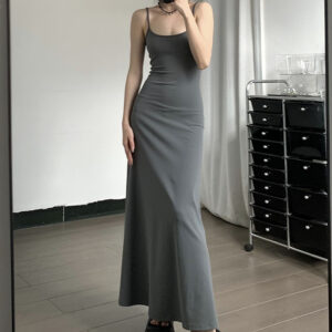 High-Waist Slimming Strap Dress, Solid Color Casual A-Line Knee-Length For Women